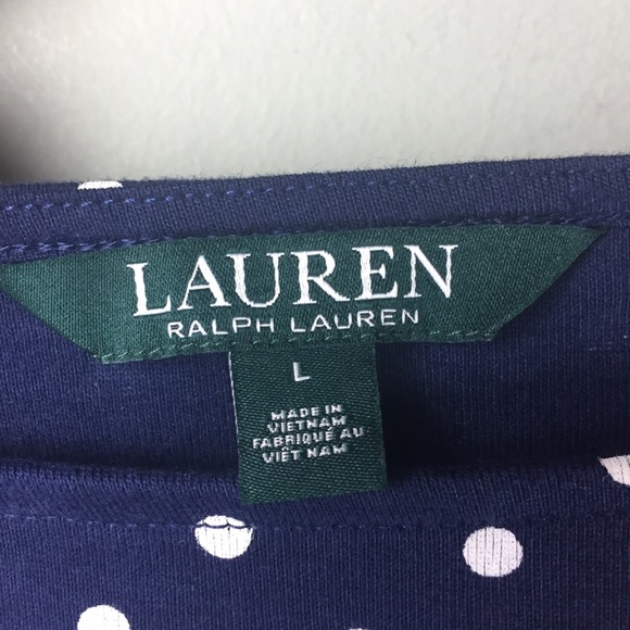 LRL Ralph Lauren Polka Dot Bell Sleeve Boatneck Navy Top Size Large - Picture 4 of 9